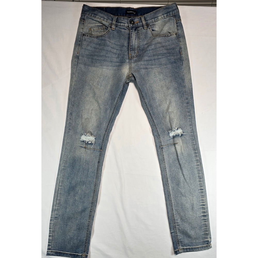 Kayden K Mens Skinny Jeans Light Wash Distressed Ripped Denim Blue Size 32